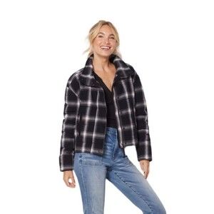 Evereve Lucy Women's Plaid Cropped Jacket Size Large L Quilted Insulated NEW